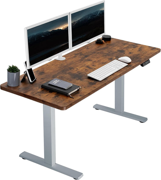 VIVO Electric 60 x 24 in Rustic Standing Desk, Memory Height Adjustment, 1B Series, One-Piece Vintage Brown Top, Gray Frame, DESK-KIT-1G6N