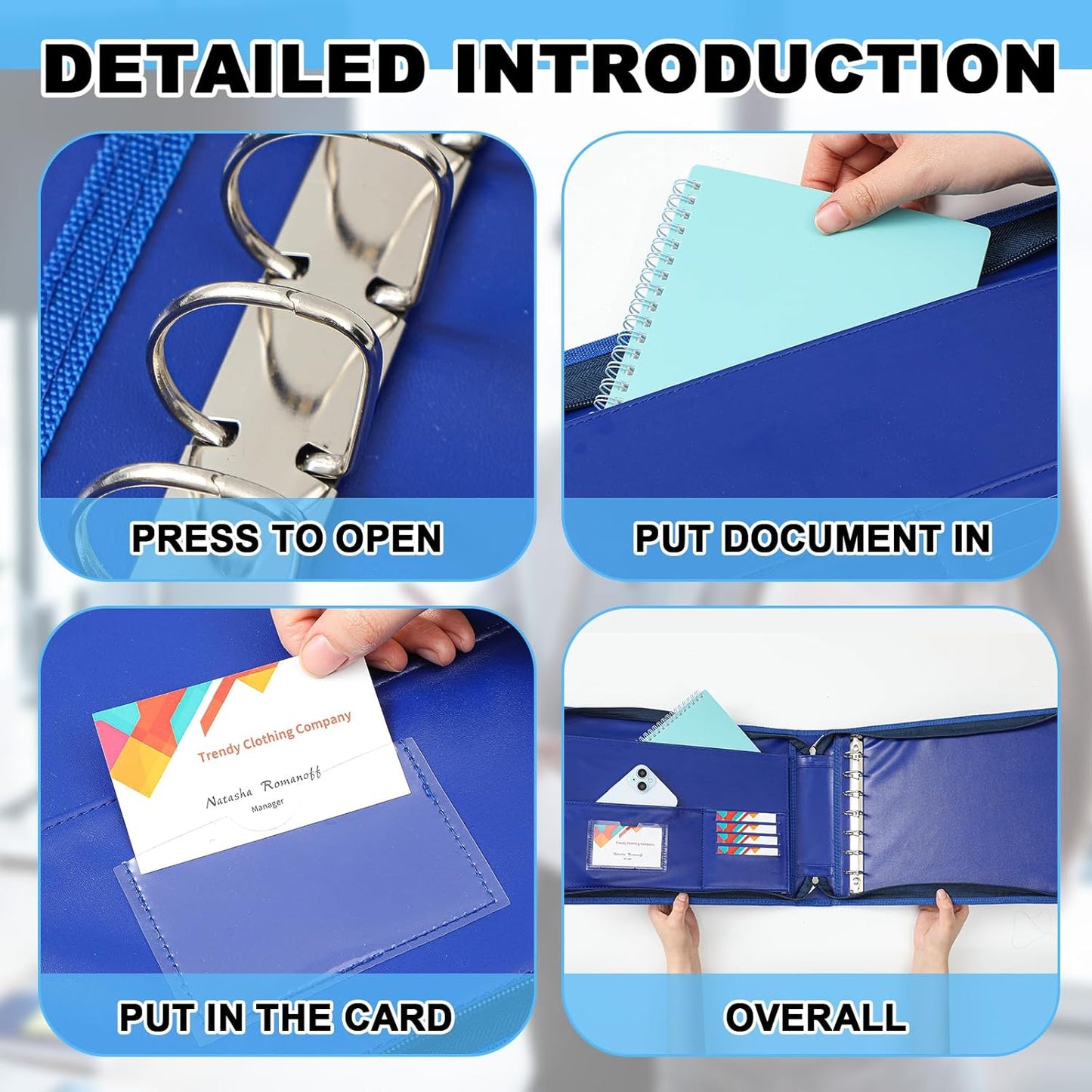 Henoyso 7 Ring Fireproof Business Checkbook Binder with Zipper 1.5 Inch D Rings Check Binder 9 x 13 Inch Checks 600 Sheets Capacity Built in Storage Organizer for Office Storage(Dark Blue,7 Ring)