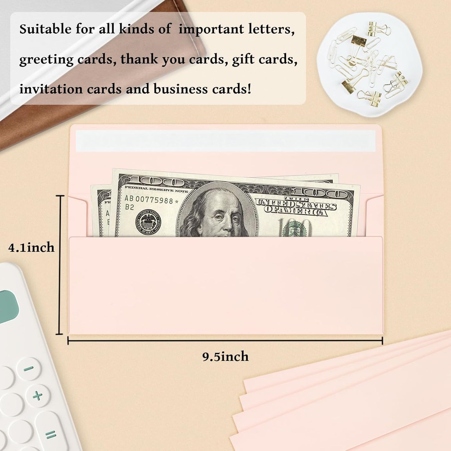 50 Pack #10 Business Envelopes, Blush Pink Standard Envelopes Self Seal, Letter Size Business Mailing Envelopes for Checks Invoices Statements Birthday Graduation Wedding, 4 1/8 x 9 1/2 Inch