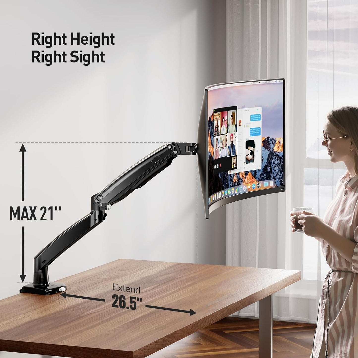 ErGear 13 to 49 inches Single Monitor Mount for Ultrawide Screens, Holds 26.5lbs, Gas Springs Single Monitor Arm, Single Monitor Stand with Swivel, Tilt, Rotation for Home and Office, VESA 75/100mm