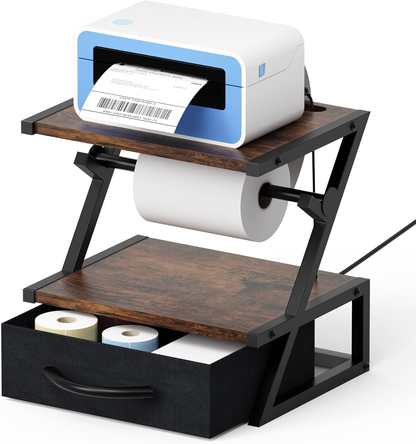 Label Holder for Rolls and Fan-Fold Labels, Shipping Thermal Label Holder with Drawer, Sticker Roll Holder for Desktop Thermal Printer, Label Printer Accessory Supplies for Office, Home,Small Business