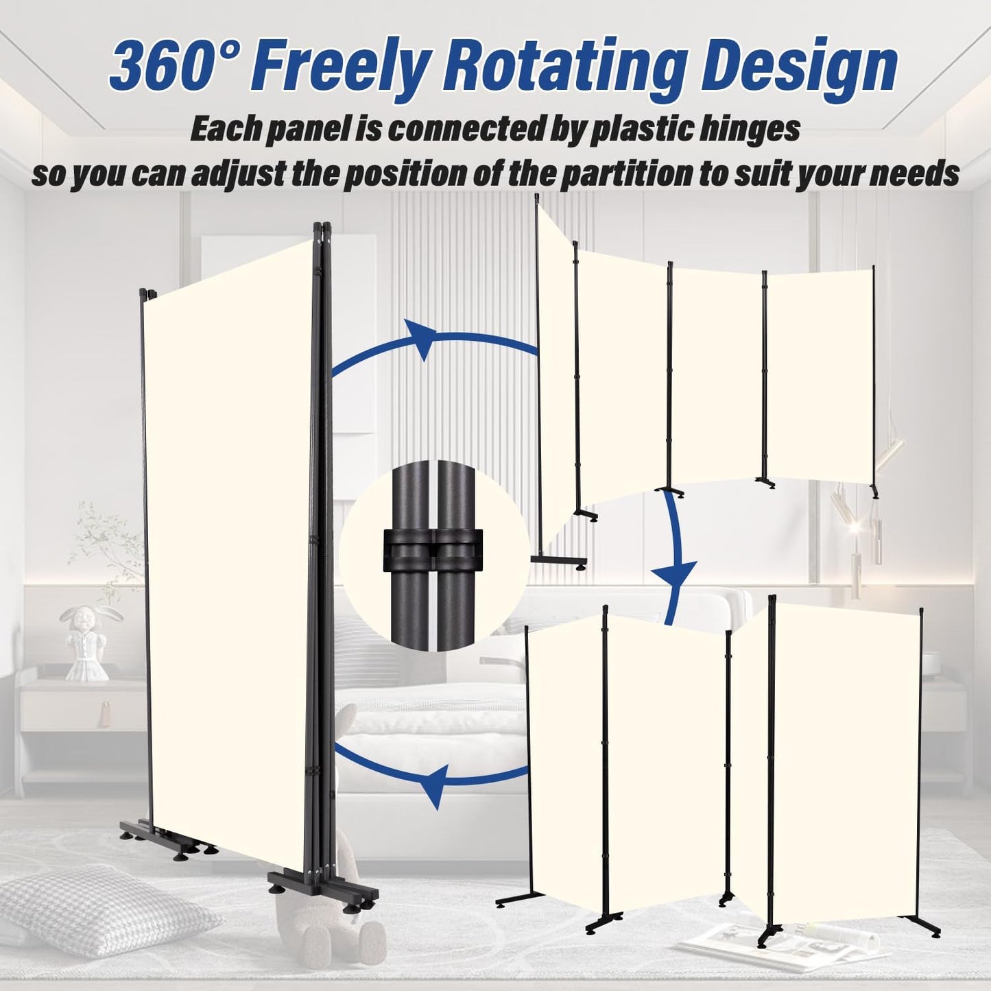 Room Divider 6ft Room Dividers and Folding Privacy Screens, 4 Panel Partition Room Divider Fabric Panel, Indoor Wall Divider for Room Separation Freestanding Space Separators for Bedroom Office Studio