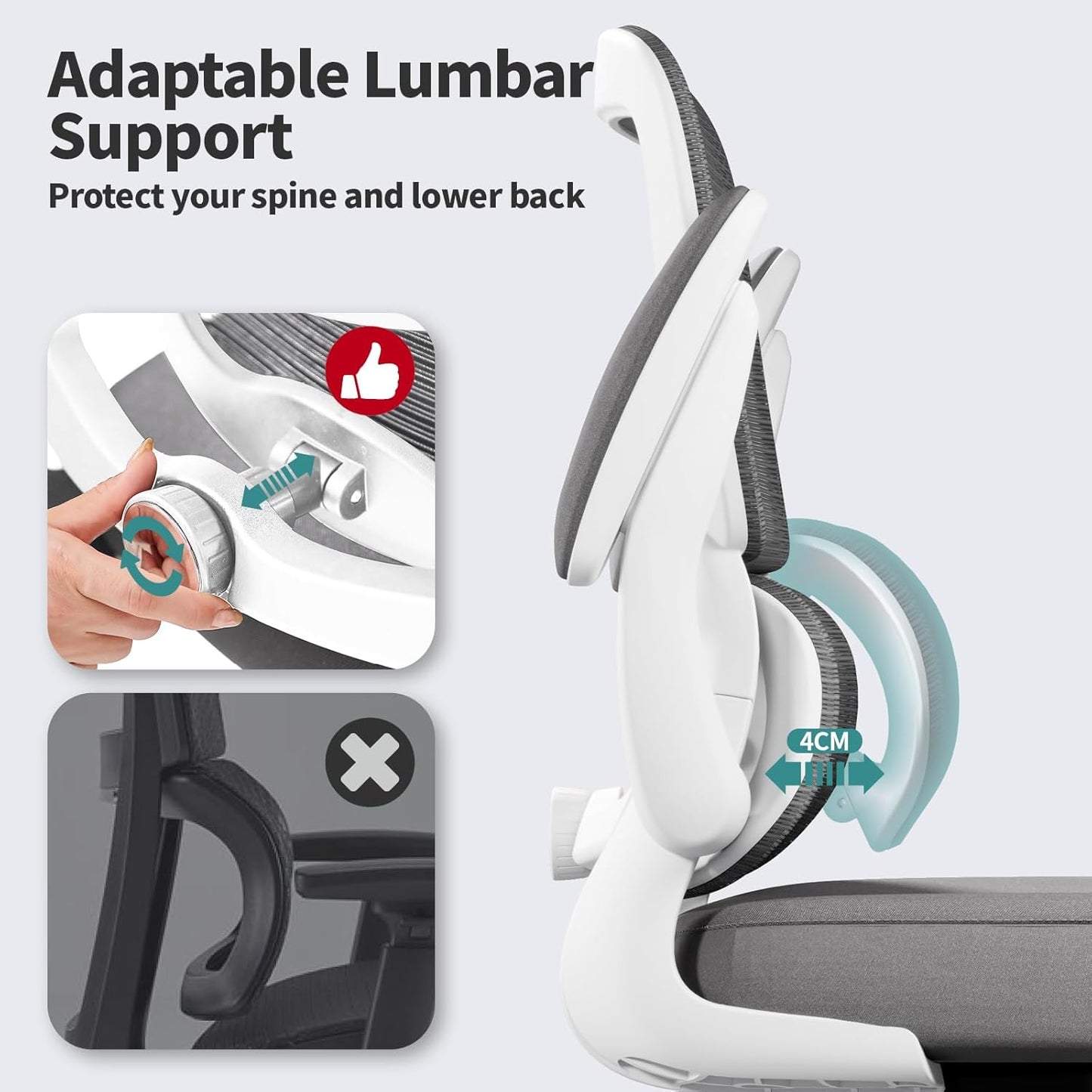 TRALT Office Chair - Ergonomic Desk Chair with Adjustable Lumbar Support, Mesh Computer Chair, Executive Chairs for Home Office Comfortable Lumbar Support (White)