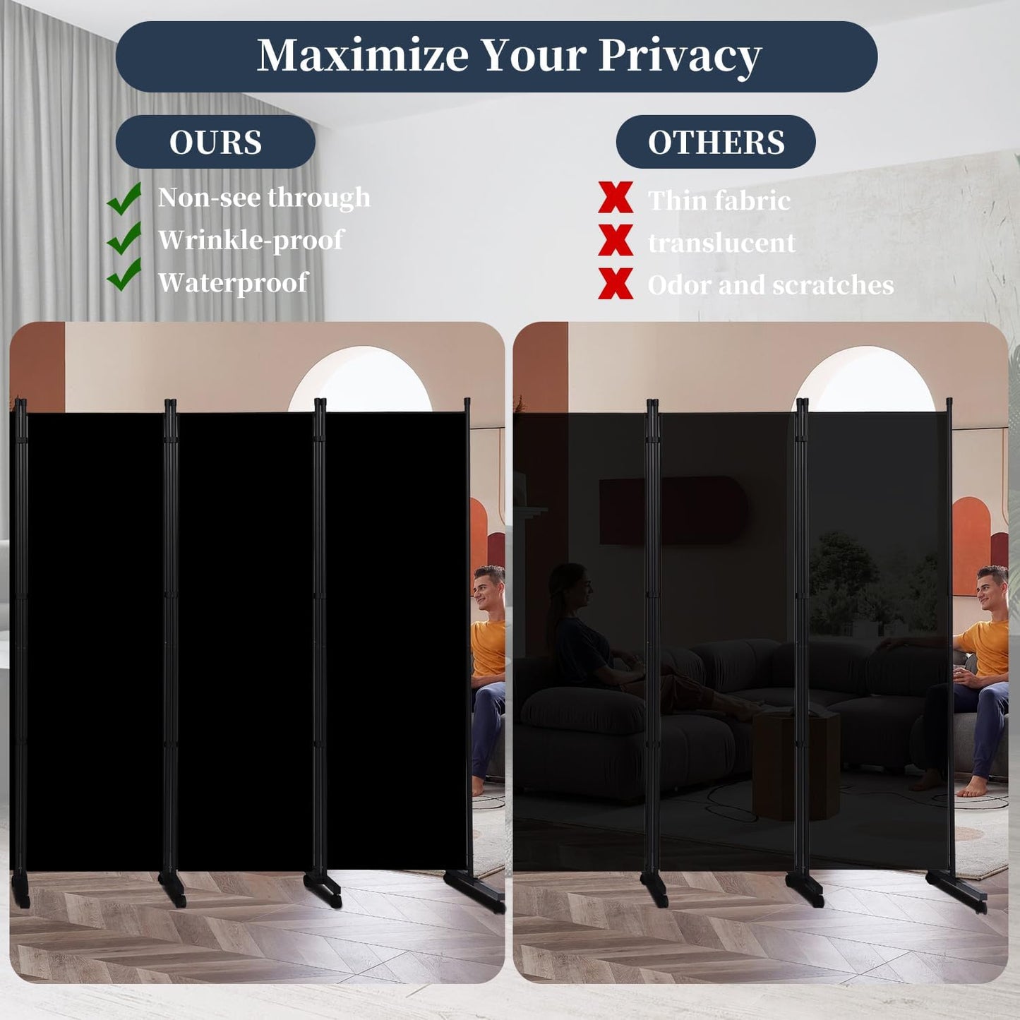 Room Divider Folding Privacy Screens with Lockable Wheels, 132'' Partition Room Dividers Freestanding Room Divider Fabric Panel for Room Separation, Wall Divider for Home Office Bedroom Dorm Decor