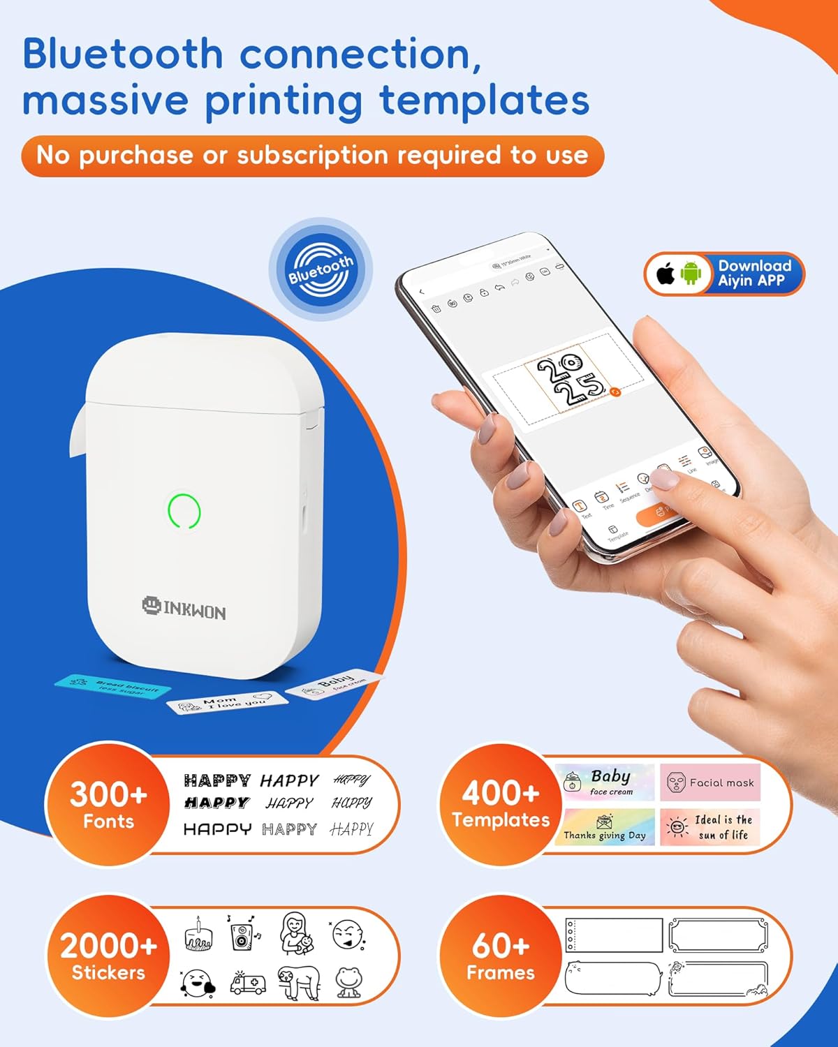 Label Maker Machine with Tape, D11s Bluetooth Label Maker Waterproof Labels, Portable Mini Label Printer with Various Templates for Home Office School, White