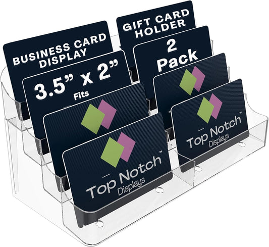 8 Pocket Clear Acrylic Business/Gift Card Holder, Fits standard-sized business cards or gift cards, For Use In Office, Retail, and Hospitality - Pack of 2