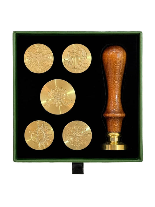 FAMOUS 6Pcs Wax Seal Stamp Gift Box Set, Brass Head+Wooden Handle, Vintage Seal Kit for Cards & Envelopes, Gift Packaging (Starry Universe Series)