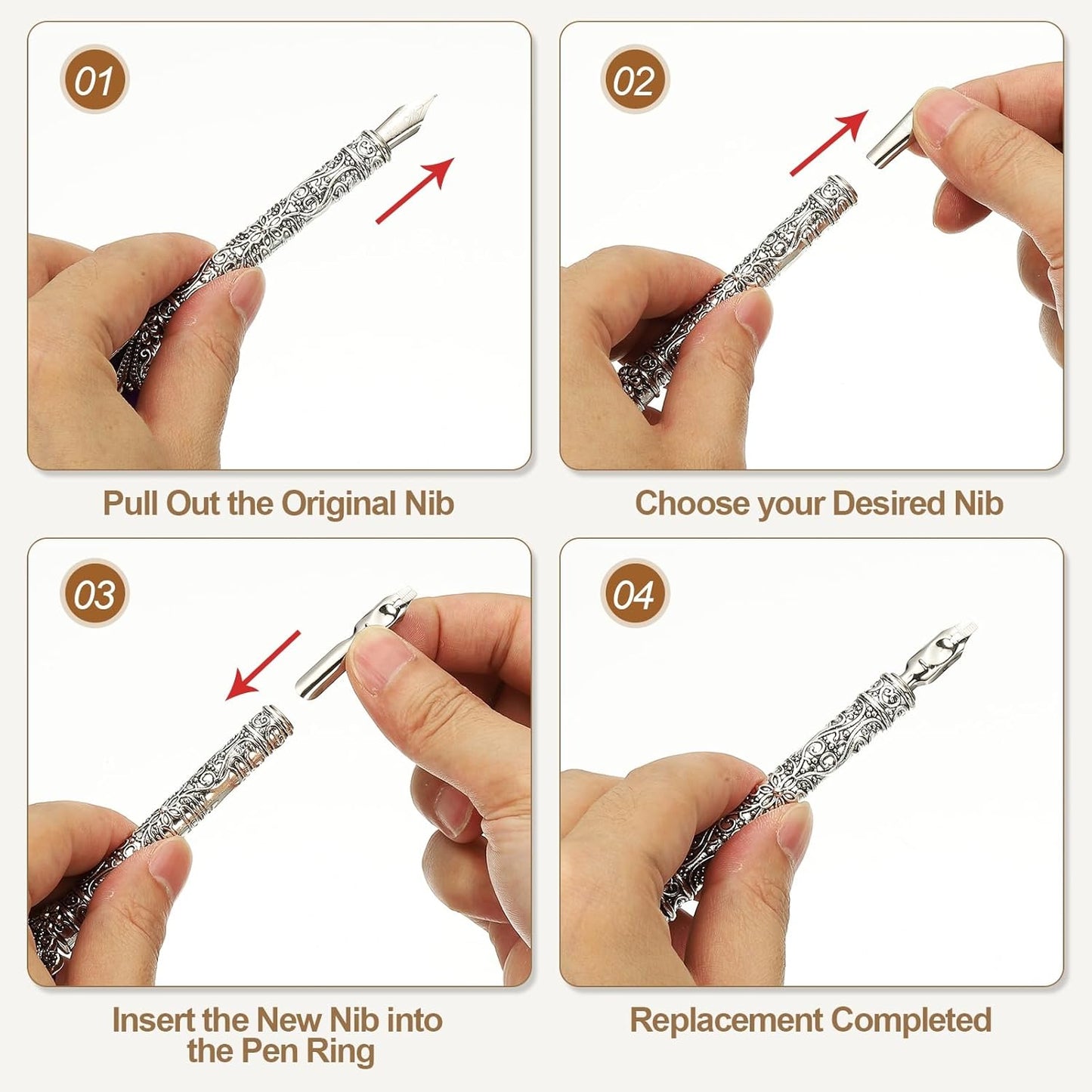 PATIKIL 26.5cm/10.4" Calligraphy Feather Quill Pen, Vintage Feather Dip Pen with 5 Replacement Nibs for Calligraphy Writing Wedding Office Gifts, Dark Green