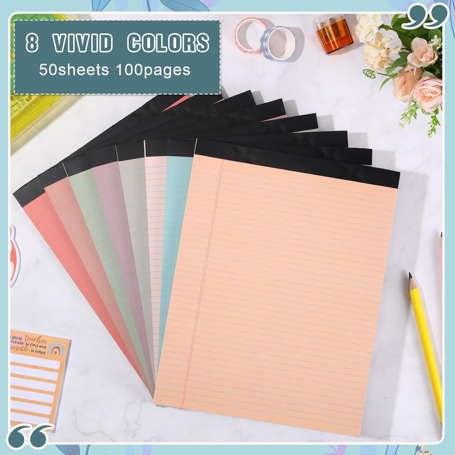Fuutreo 8 Pcs 8.5'' x 11'' Colored Legal Pad Writing Pads Narrow Ruled 50 Sheets Per Notepad Perforated Writing Notepad Office Supplies for College Office Business (Vintage Color)