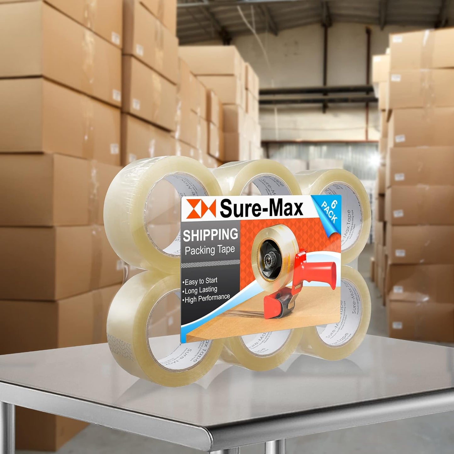Sure-Max Premium Carton Packing Tape 1.8 mil 330 Feet (110 Yards) - Clear - 6 Rolls