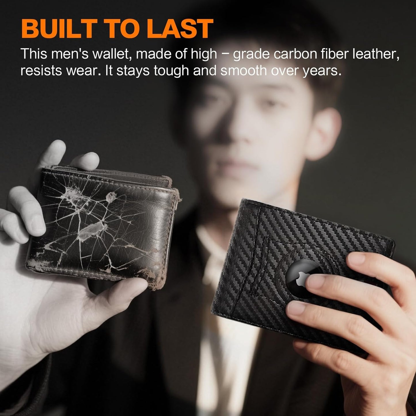 Slim Wallet for Men RFID Blocking Bifold Carbon Fiber Mens Slim Wallet,Minimalist Front Pocket Small Compact Mens Leather Wallets,Smart Security Credit Card Holder Wallet 2 ID Window With Gift Box