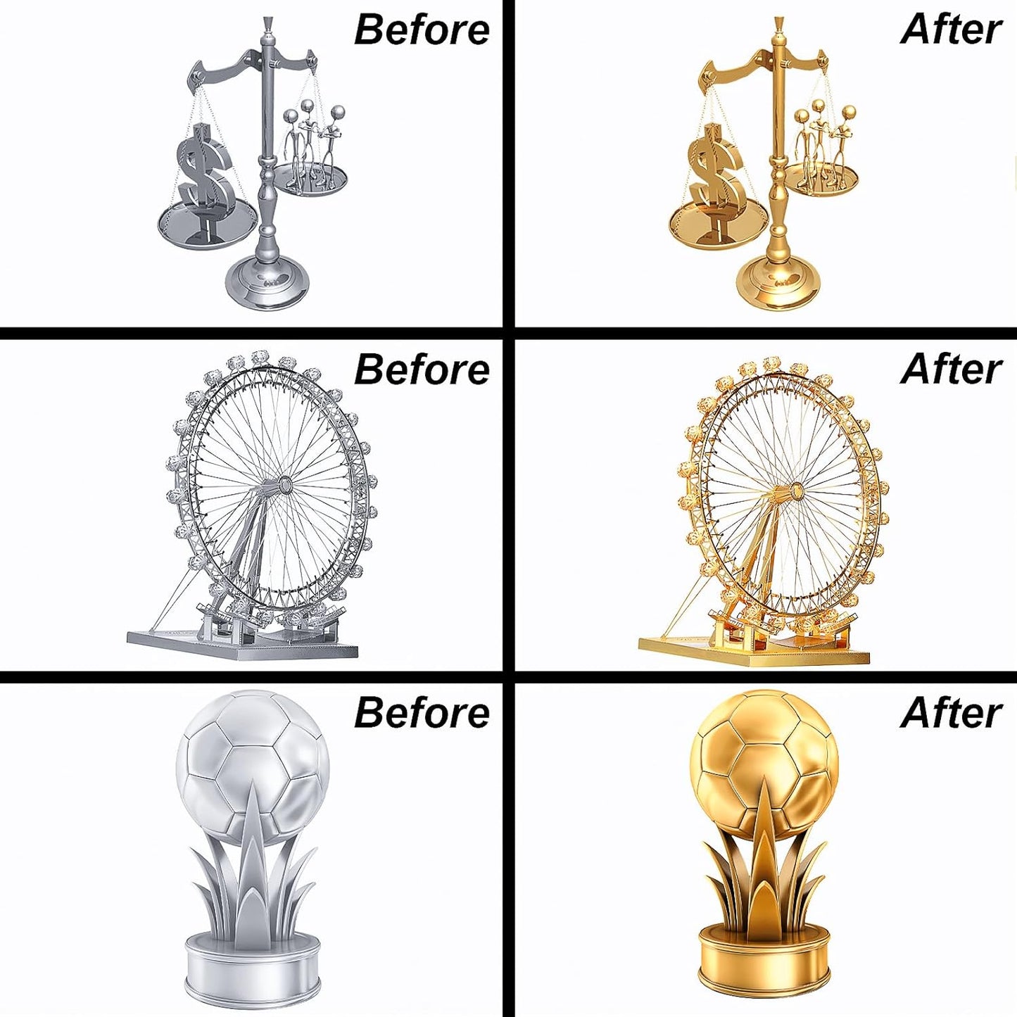 3Pcs Gold Liquid Mirror Chrome Markers, Permanent Reflective Metallic Gold Paint Pen, High Gloss Car DIY Model Painting, Touch Up Repair Kit for Plastic Metal Glass Fabric Ceremic Resins