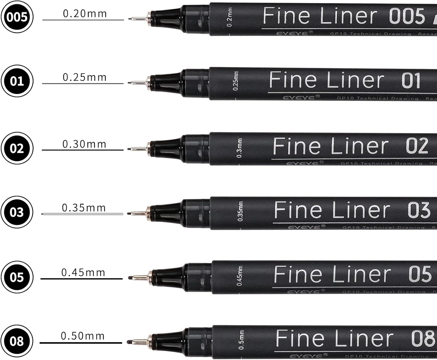 EYEYE Micro Pen Black Drawing Art Pens,0.2/0.25/0.3/0.35/0.45/0.5mm Archival Pens Waterproof Ink Set Artist Supplies Archival Inking Markers Sketch Outline Pen