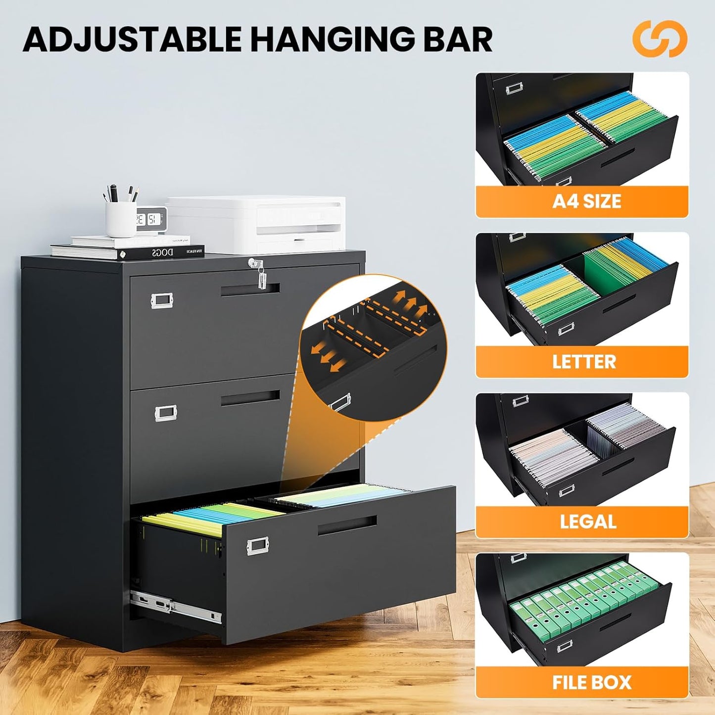 3 Drawer File Cabinets for Home Office, Office Storage Caninets Steel Cabnet for Letter/Legal/A4/F4-Assembly Required