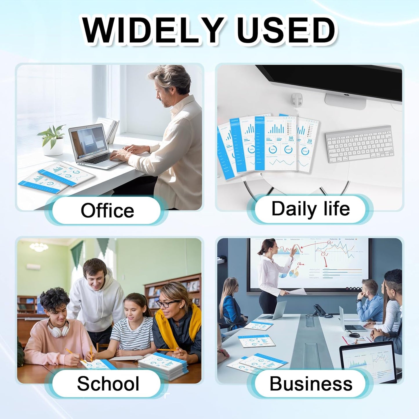 HOUYEE 30 Pack Heavy Duty Clear Document Folder, Plastic Paper Sleeve Fit for Letter Size Paper, for Home, Office, and School Use