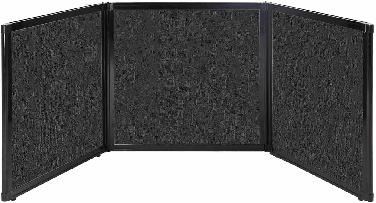 Versare Folding Tabletop Display | 3-Panel Partition | Lightweight Portable Workspace Divider | Black 78" x 24"