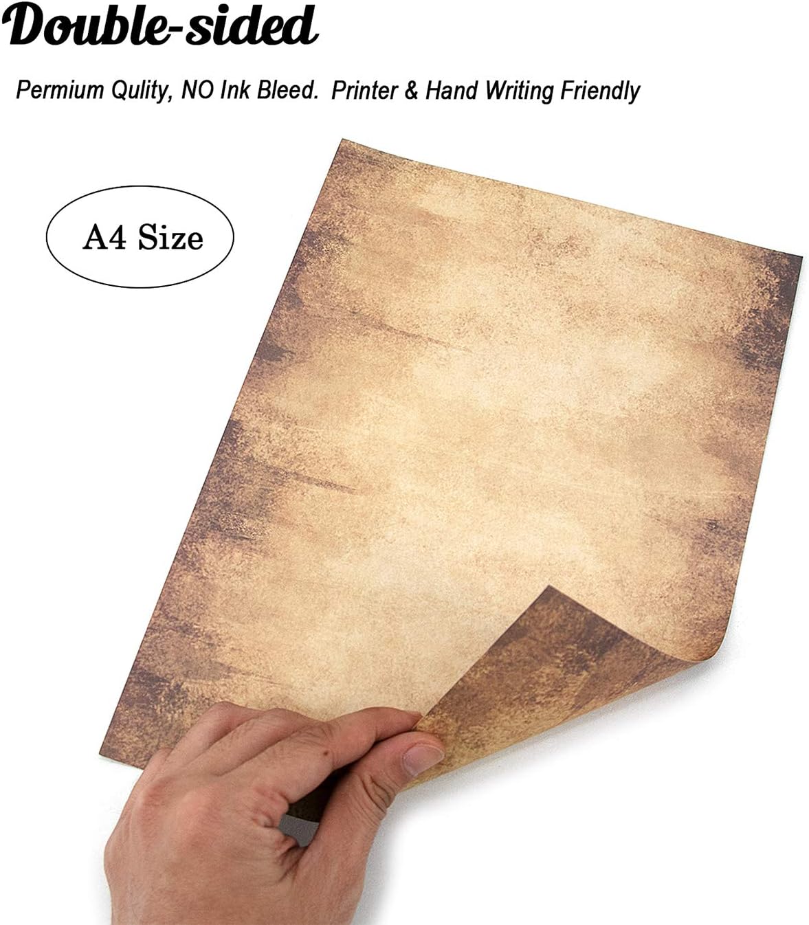 60 Sheets 6 Style Antique Stationary Paper, 8.3 x 11.2 inch A4 Size 100gsm Kraft Double-side Printable Old Aged Vintage Letter Writing Stationery Set for Classic Letters, Poems, Lyrics, Notes