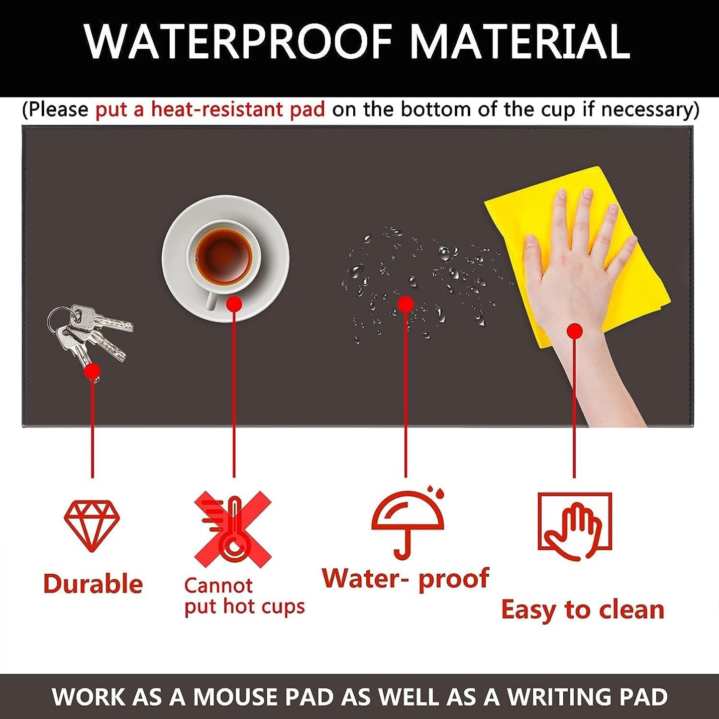 AKOZLIN 27.55”x 15.8" Soft PU Leather Surface Office Desk Mouse Mat Anti-Push Pad with Full Grip Fixation Lip Table Blotter Edge-Locked Protector