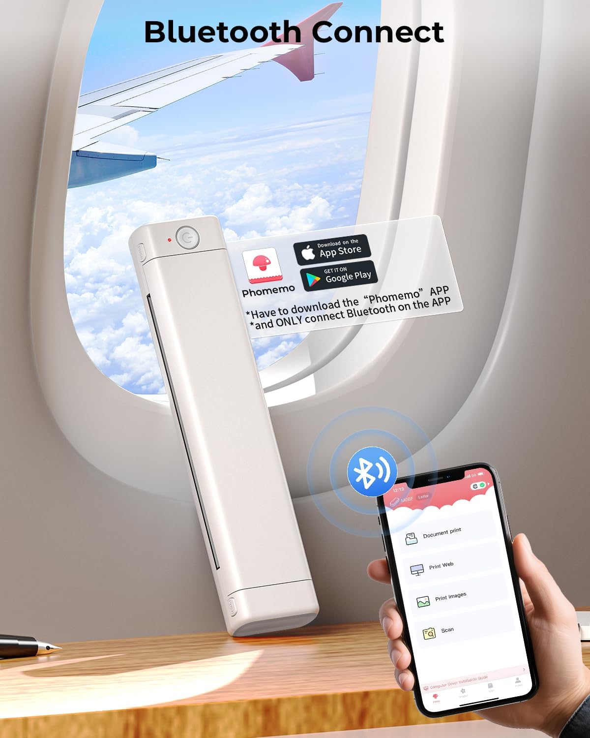 Phomemo M08F Portable Printers Wireless for Travel, Thermal Printer Support 8.5" X 11" US Letter Thermal Paper, Bluetooth Inkless Printer Compatible with iOS, Android, Laptop for Travel, Office, Home