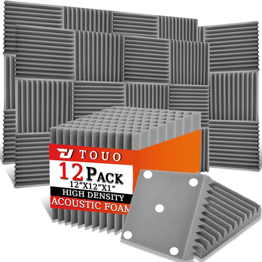12 Pack Acoustic Panels – Sound Proof Foam Panels for Wall 12"x12"x1", Flame Retardant Wedge Acoustic Foam, High-Density Sound Absorbing Panels for Home Studio(Gray, 1" Thick 12 Pack)