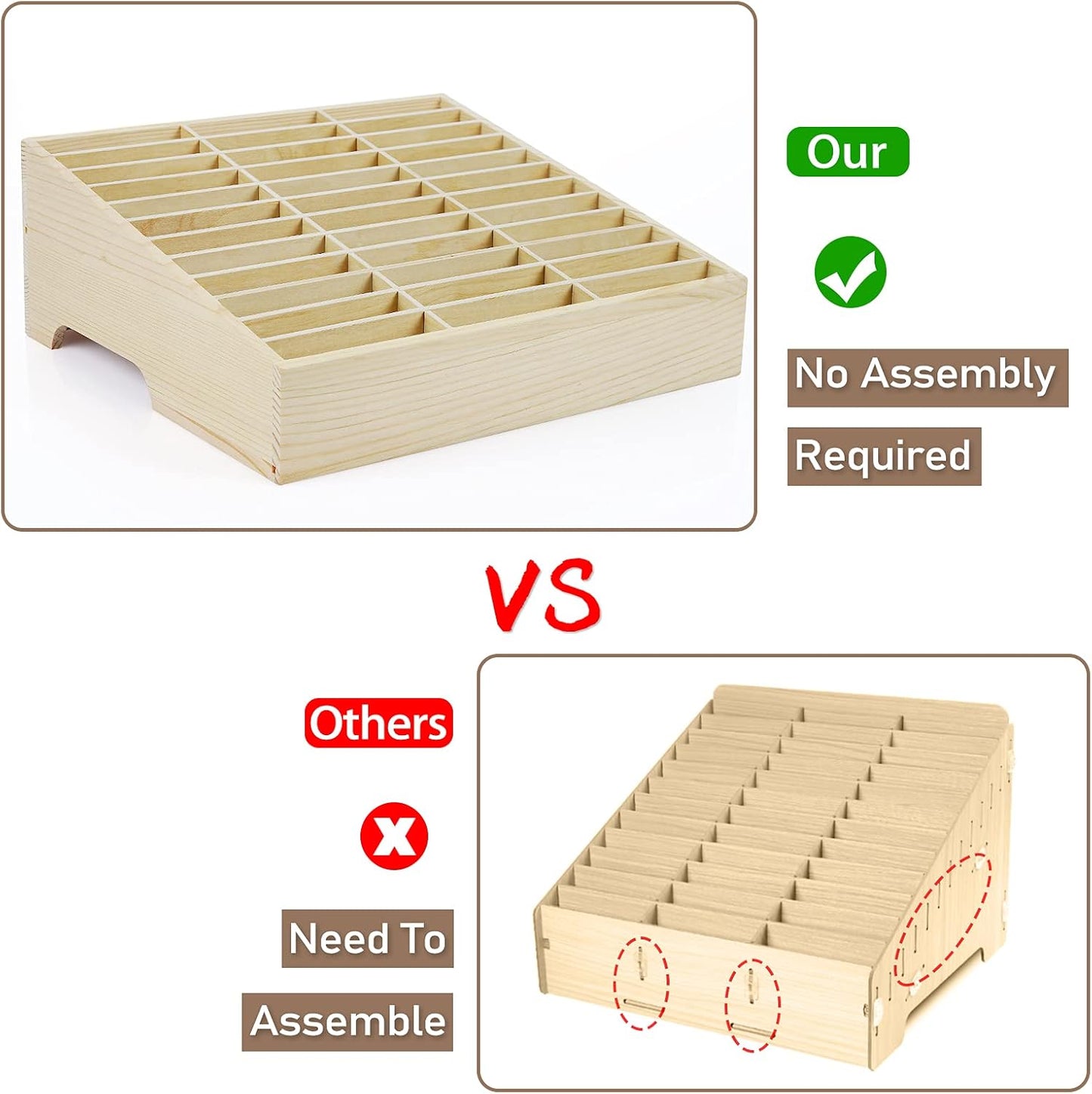 36-Grid Wooden Cell Phone Holder Desktop Organizer Storage Box for Classroom Office (36-Grid)