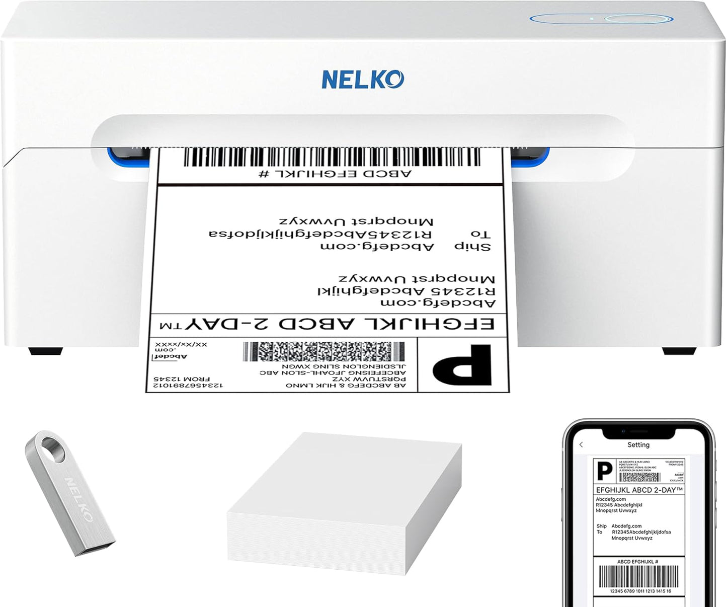 Nelko Bluetooth Thermal Shipping Label Printer, Wireless 4x6 Shipping Label Printer for Small Business, Support Android, iPhone and Windows, Widely Used for Amazon, Ebay, Shopify, Etsy(White)