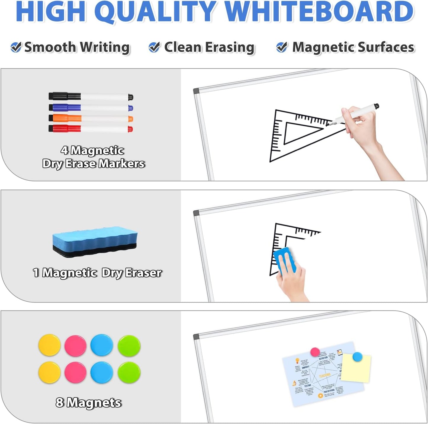 WALGLASS Large White Board, 72" x 48" Double-Sided Dry Erase Board Magnetic Whiteaboard for Wall, Hanging Mounted Whiteboard Silver Aluminium Frame for Home, School, Office
