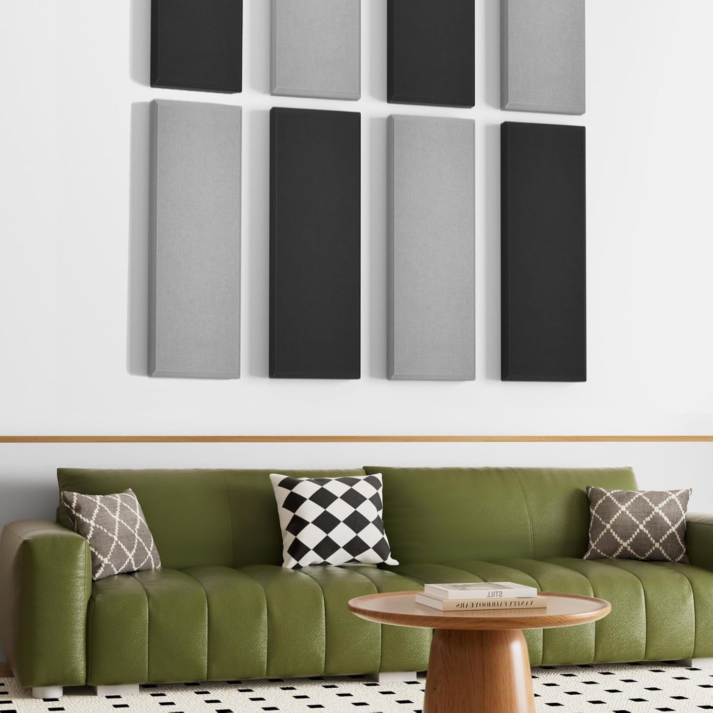 TONOR 4 PCS Large Acoustic Panel, 35.4″ * 11.8″ * 2.36″ 3D Fiberglass Sound Proof Panel with Full Self-adhesive, Decorative Echo Absorbing Wall Panel, for Studio, Living Room, Home, Office, Black