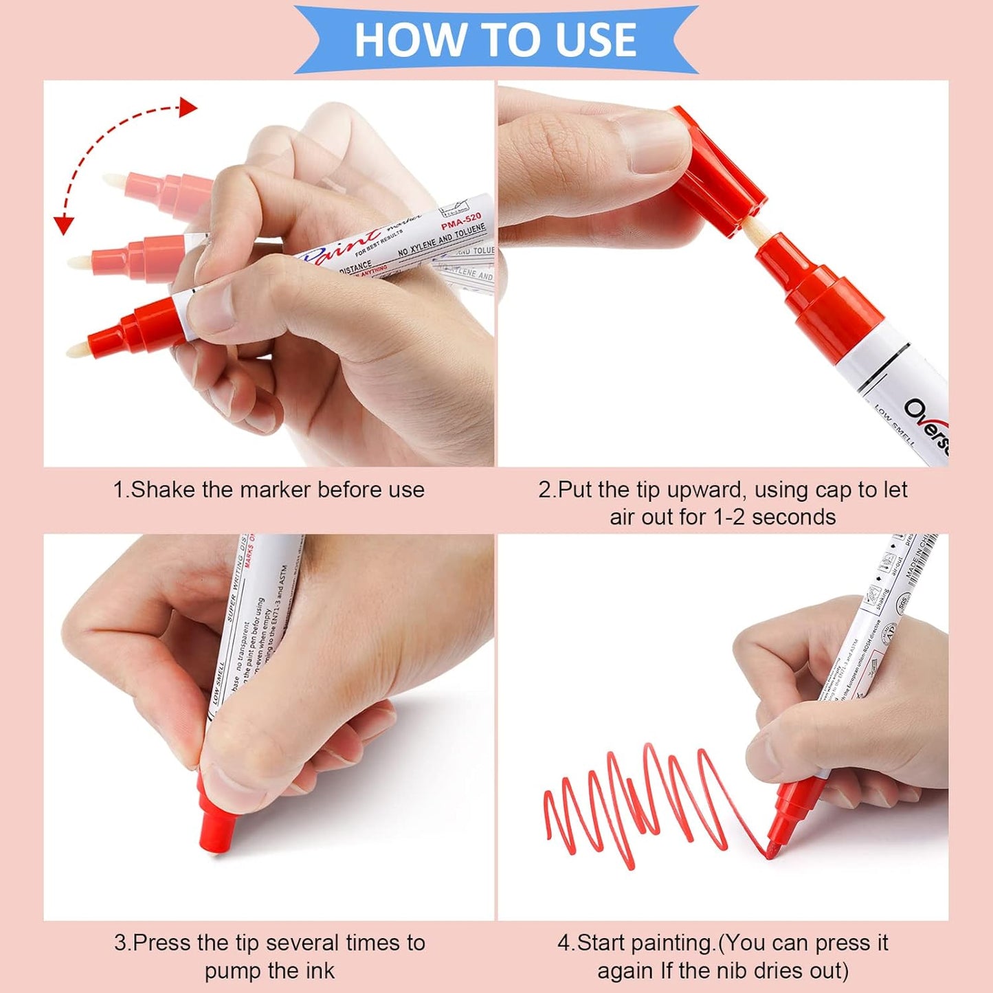 Overseas 54 Colors Paint Pens, Oil Based Assorted Colors Permanent Markers - Medium Tip, Quick Dry, Waterproof Paint Markers for Metal, Wood, Plastic, Rock, Stone, Canvas, Glass, Rubber, Leather