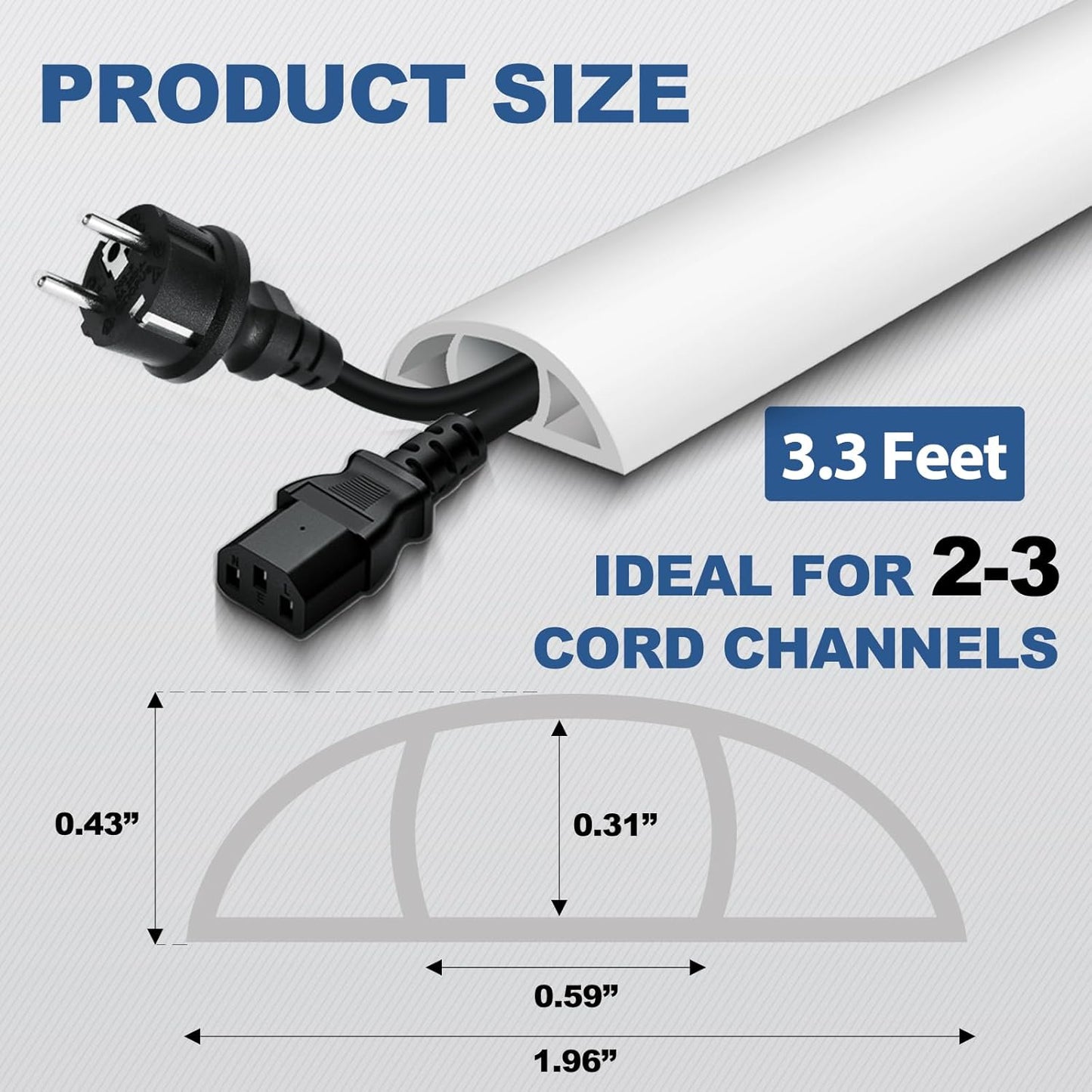 Floor Cord Cover for Wires on Floor Self Adhesive Cord Hider Floor Cable Management Wire Covers for Cords Protector Prevent Cable Trips Cord Cavity W 0.59" x H 0.31", White, 3.3Ft