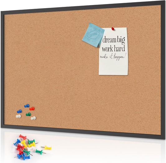 Board2by Cork Board Bulletin Board 48 x 36, Black Wood Framed 4x3 Corkboard, Office Board for Wall, Large Notice Pin Board for School, Home & Office