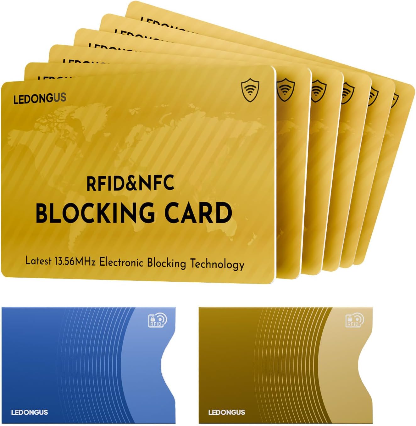 RFID Blocking Cards – 6 Pack | Anti-Theft Contactless NFC Protection for Debit Credit Cards & Wallet | Slim & Durable Perfectly fits in Wallet | 2 RFID Sleeves Included | Gold