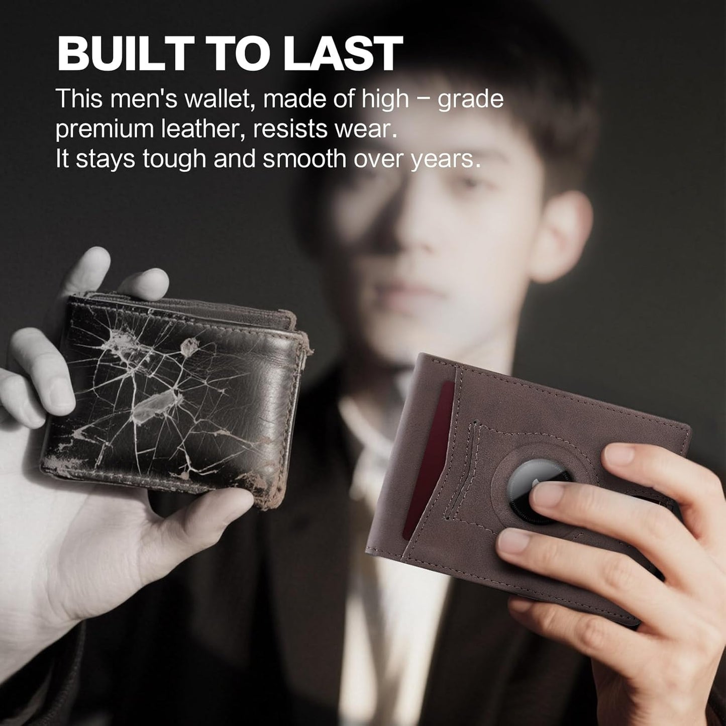 Slim Wallet for Men RFID Blocking Bifold Mens Slim Wallet,Ultra Thin Minimalist Front Pocket Small Compact Mens Leather Wallets,Smart Security Credit Card Holder with 2 ID Window & 1 Money Slot