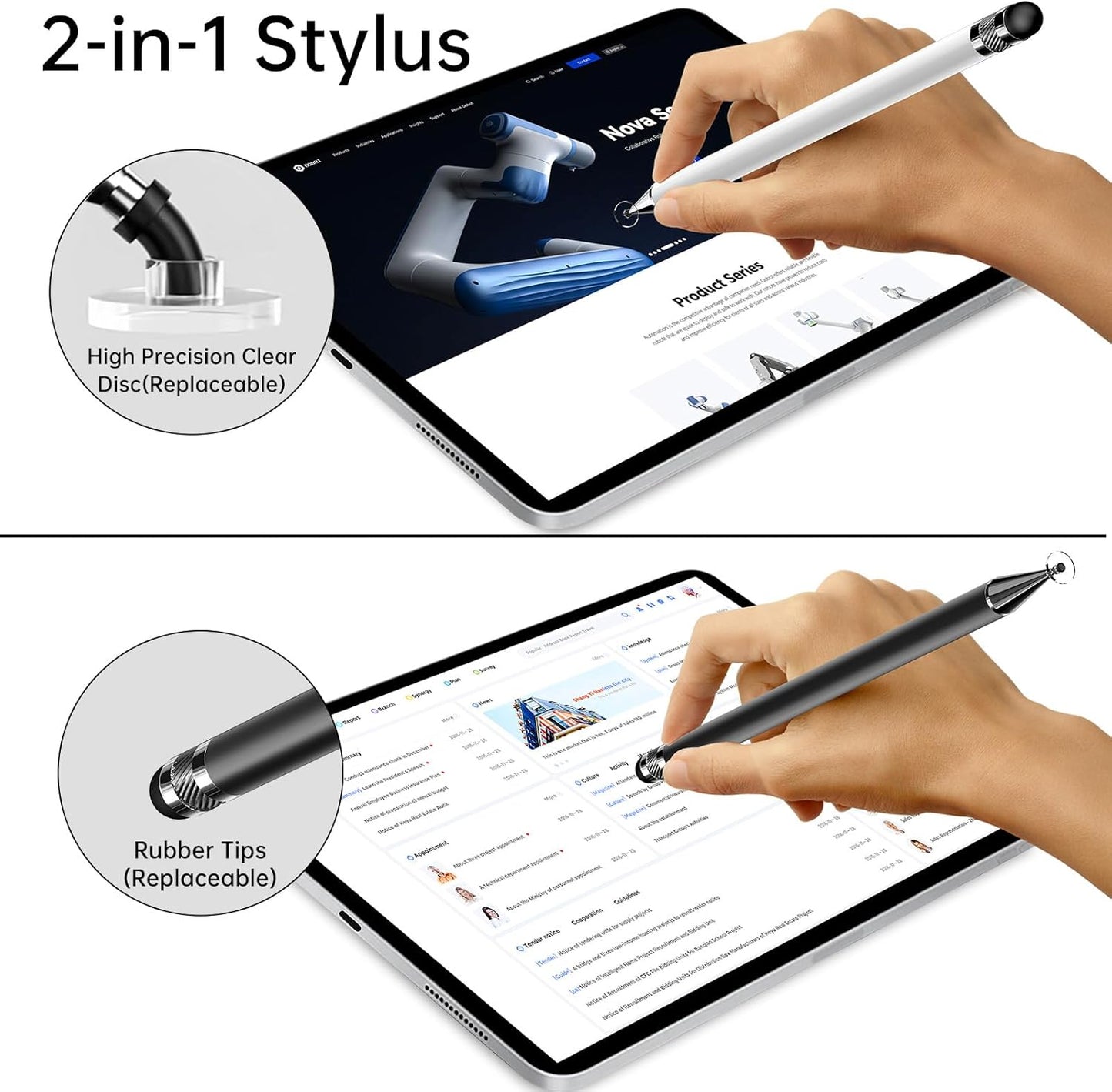 Bopomofo Stylus (10 Pcs), 2-in-1 Stylus Pen for Touchscreen, High Precision and Sensitivity, Suitable for iPhone/ipad/Android Tablets, Compatible with Touch Screens,Black/White