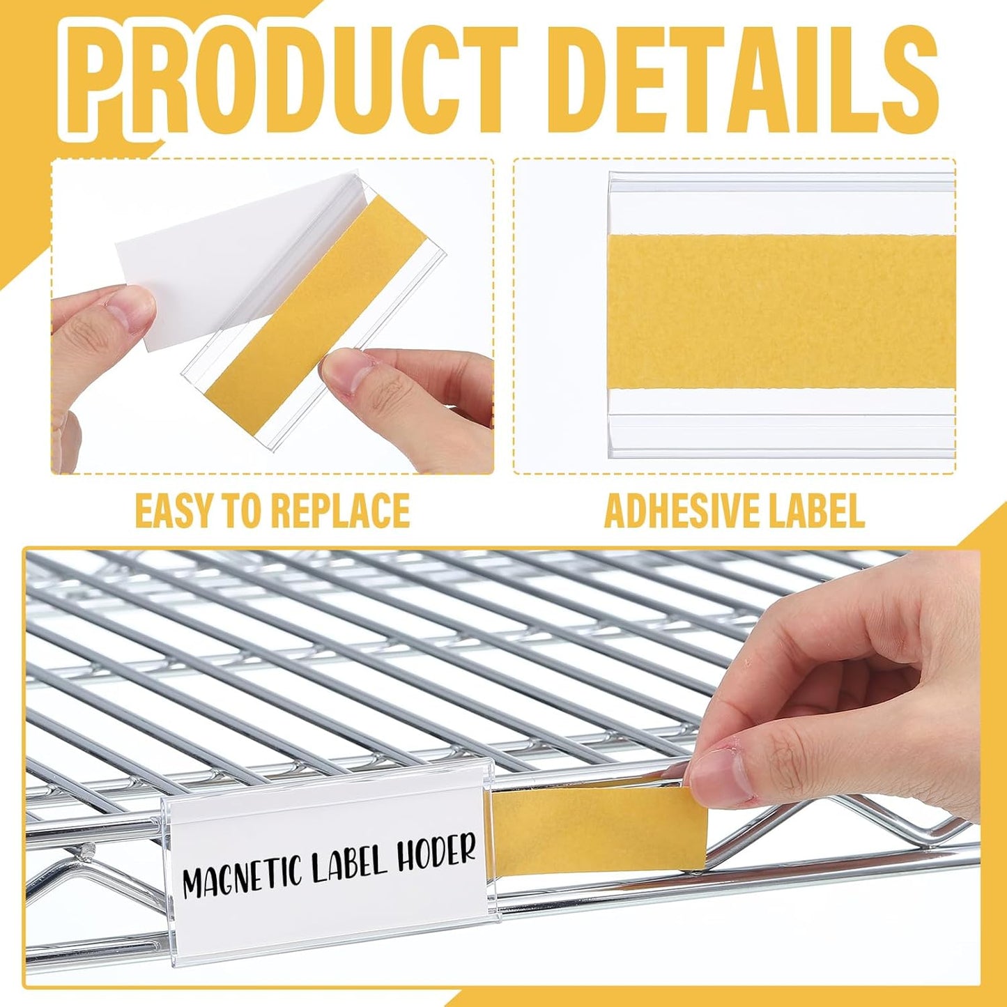 Kathfly 100 Pcs 3 x 1. 4 Inch Self Adhesive Label Holders Nameplate, Clear Shelf Label Holders Plastic Name Price Tag Strip Door Plates for Supermarket Retail Store Home Office Desk Storage Bins