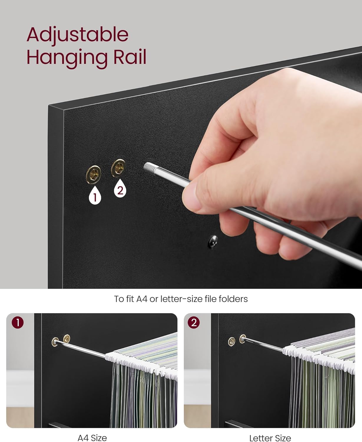 VASAGLE File Cabinet, 3 Drawers Filing Cabinet for Home Office, with Wheels, for A4, Letter Sized Documents, Hanging File Folders, Ink Black UOFC065B16