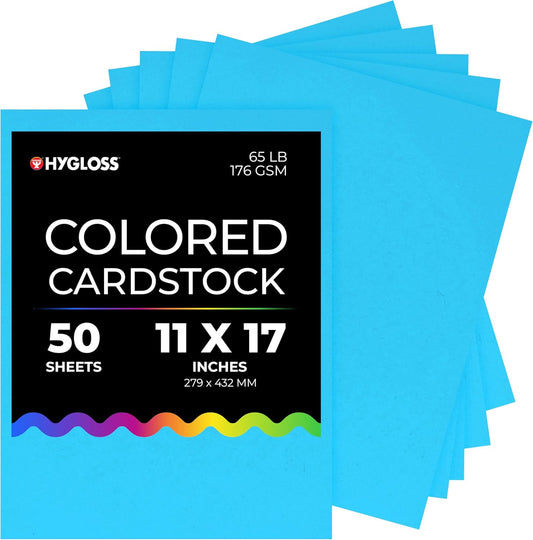 Hygloss Light Blue Bright Colored Cardstock - 11x17-Inch, 50 Sheets, 65 lb/ 176 gsm, Fade-Resistant, Acid-Free Color Card Stock Paper
