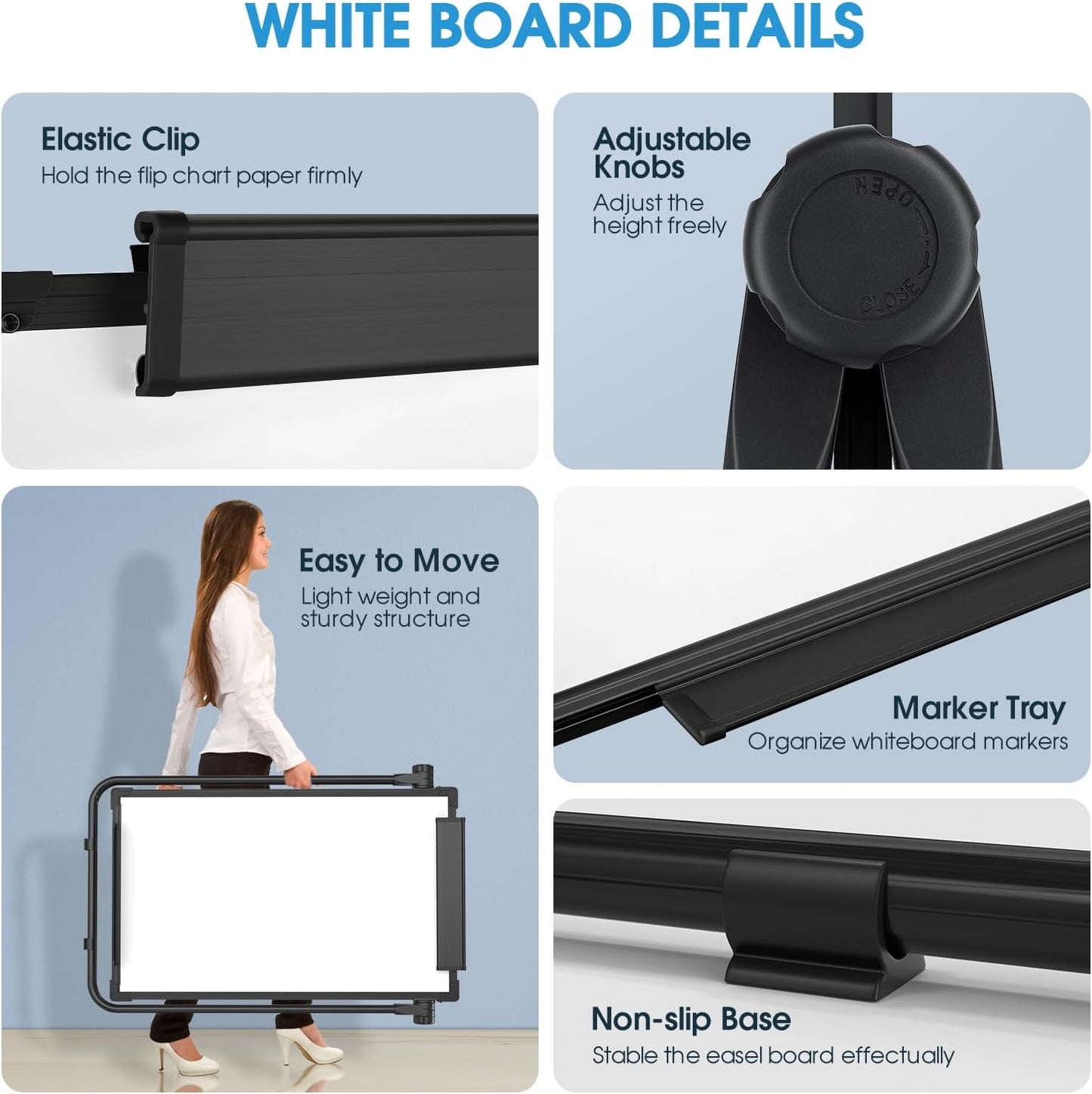 MaxGear Large White Board Easel Stand, 36" x 24" Black Double Sided Magnetic Dry Erase Board for School Classroom, Home Office Stand Flip Chart, Height Adjustable 360 Degree Rotating Whiteboard