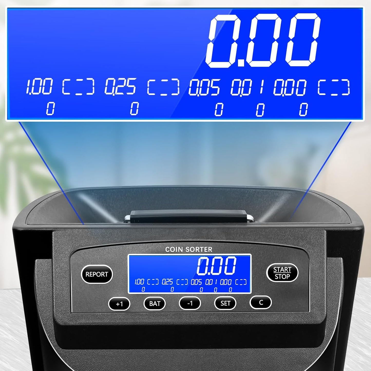 Coin Counter, USD Coin Sorter 270 Coins/Minute, 2000 Coins Capacity Automatic Electric Change Counter with LCD Display, can sort ¢1 ¢5 ¢10 ¢25 $1 Coins