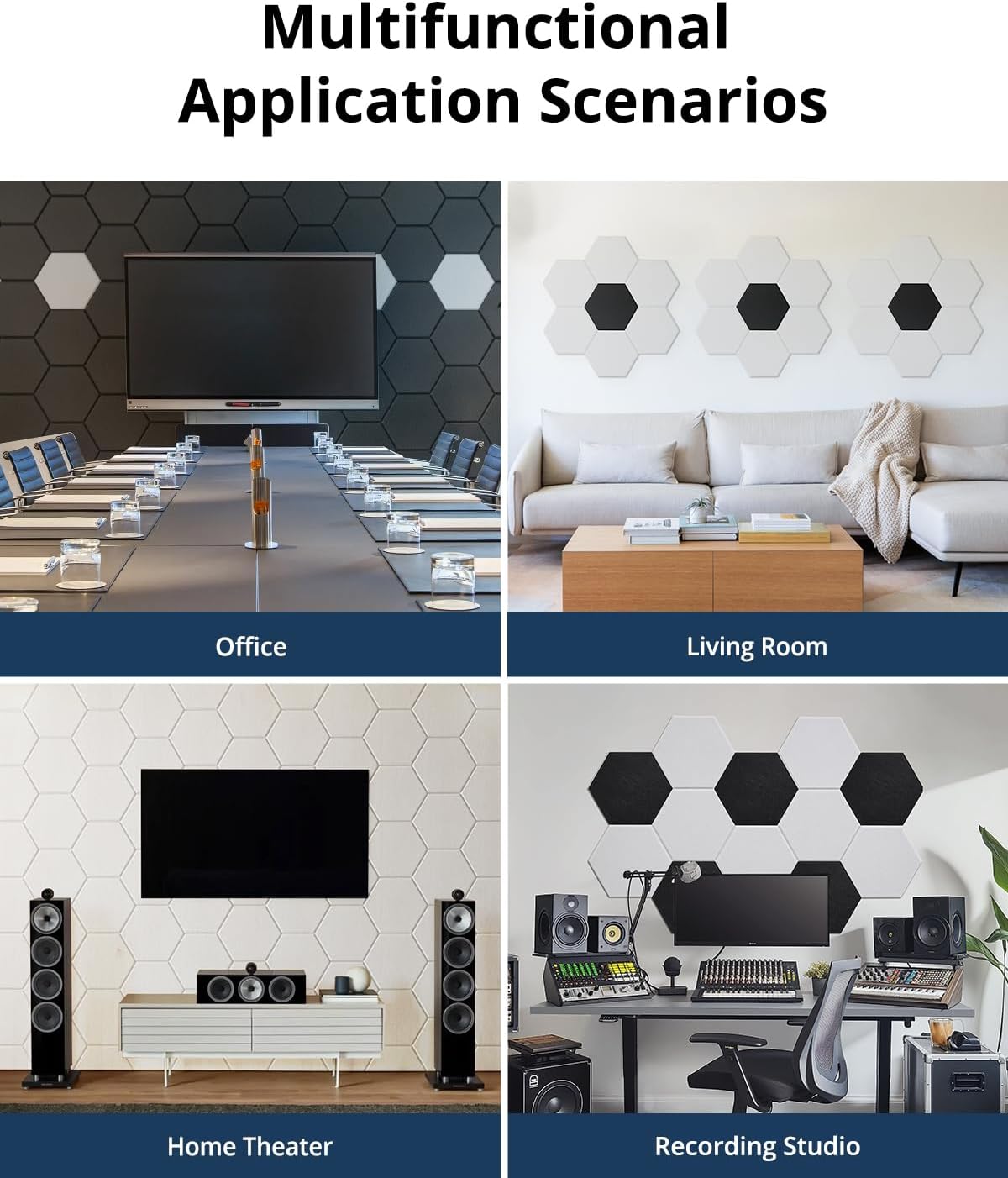 12 Pack Acoustic Panels Sound Absorbing, Self Adhesive Sound Proof Panels, Hexagon High Density Sound Deadening Panels, 12"X10"X0.4" Wall Decor for Bedroom,Home,Studio,Office(White)