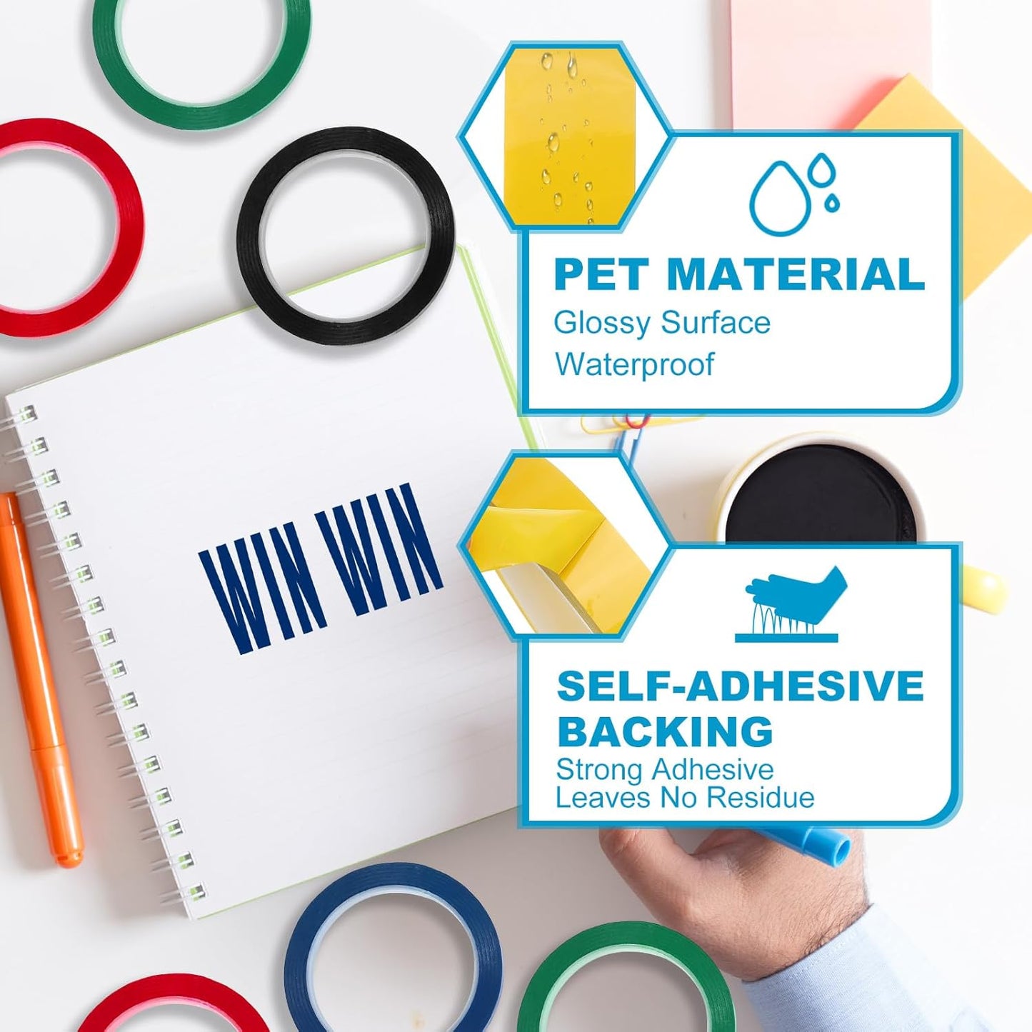 MECCANIXITY Whiteboard Tape 5/8" x 72 Yard Pinstripe Graphic Chart Line Grid Marking Tapes for Classroom Office Dry Erase Board Art, Dark Yellow, Pack of 3