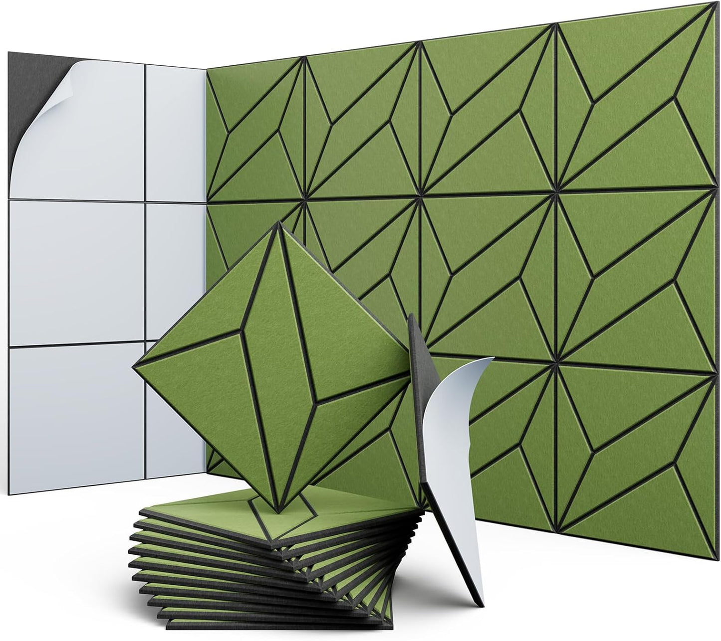 12 Pack 12" X 12" X 0.47" Acoustic Panels for Wall Sound Absorbing, Dual-Color P-Stripes Square Self-Adhesive Sound Panels, High Density Suitable for Multiple Scenarios(Black+DarkGreen)