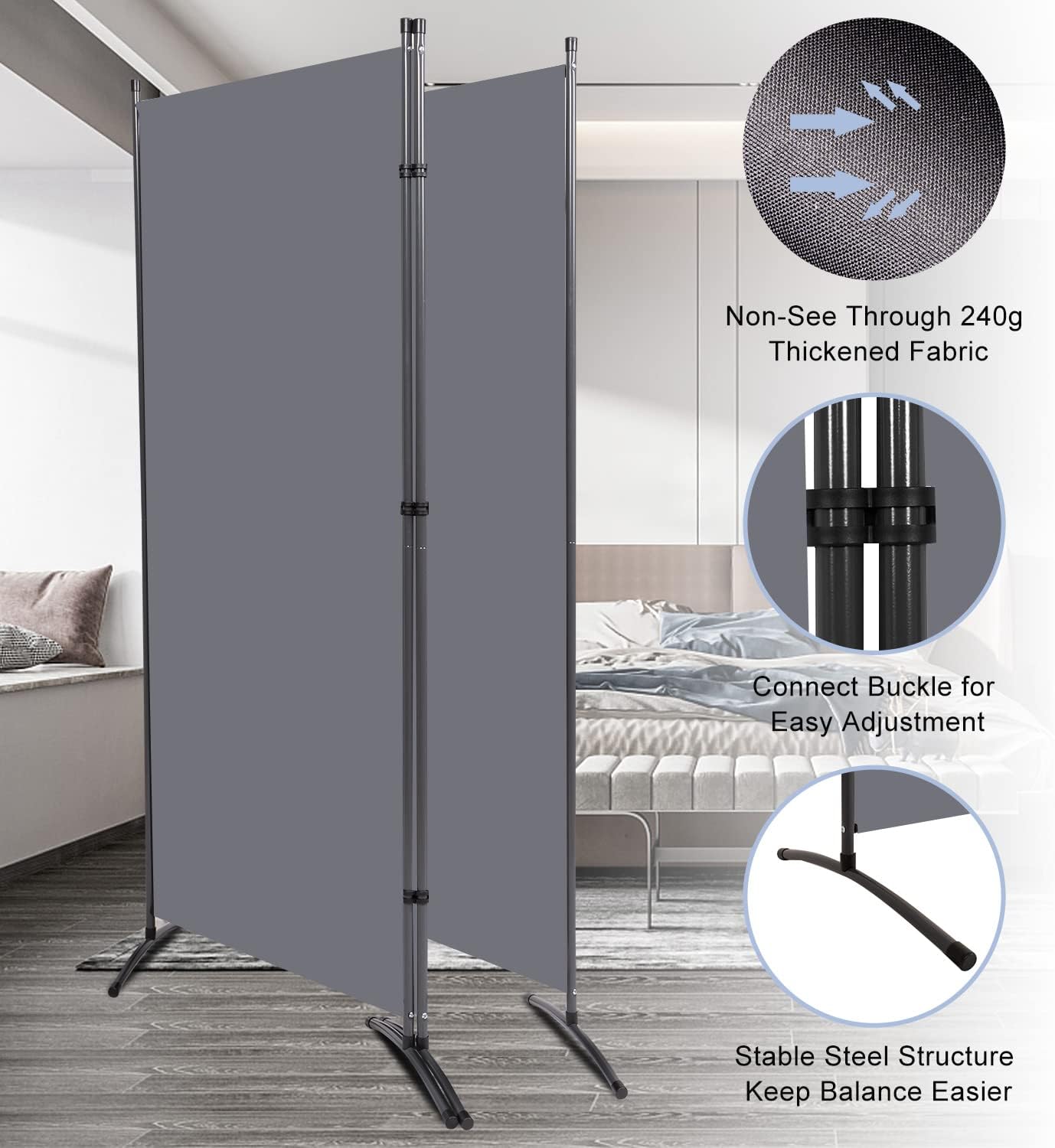 Room Divider 6FT Folding Privacy Screens, Partition Room Dividers w/Freestanding Design, Portable Wall Divider for Room Separtation, Fabric Screen Panel for Home Office Dorm (Grey, 3 Panel)