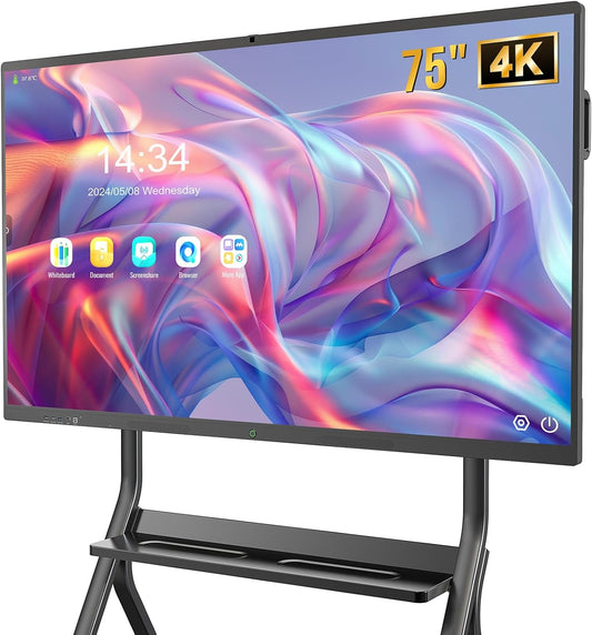 Smart Board,75 Inch Interactive Whiteboard 4K Touchscreen Built in Ultra High Definition Camera Open App Ecosystem, Digital Presentation Electronic Smart WhiteBoard for Classroom Home Office