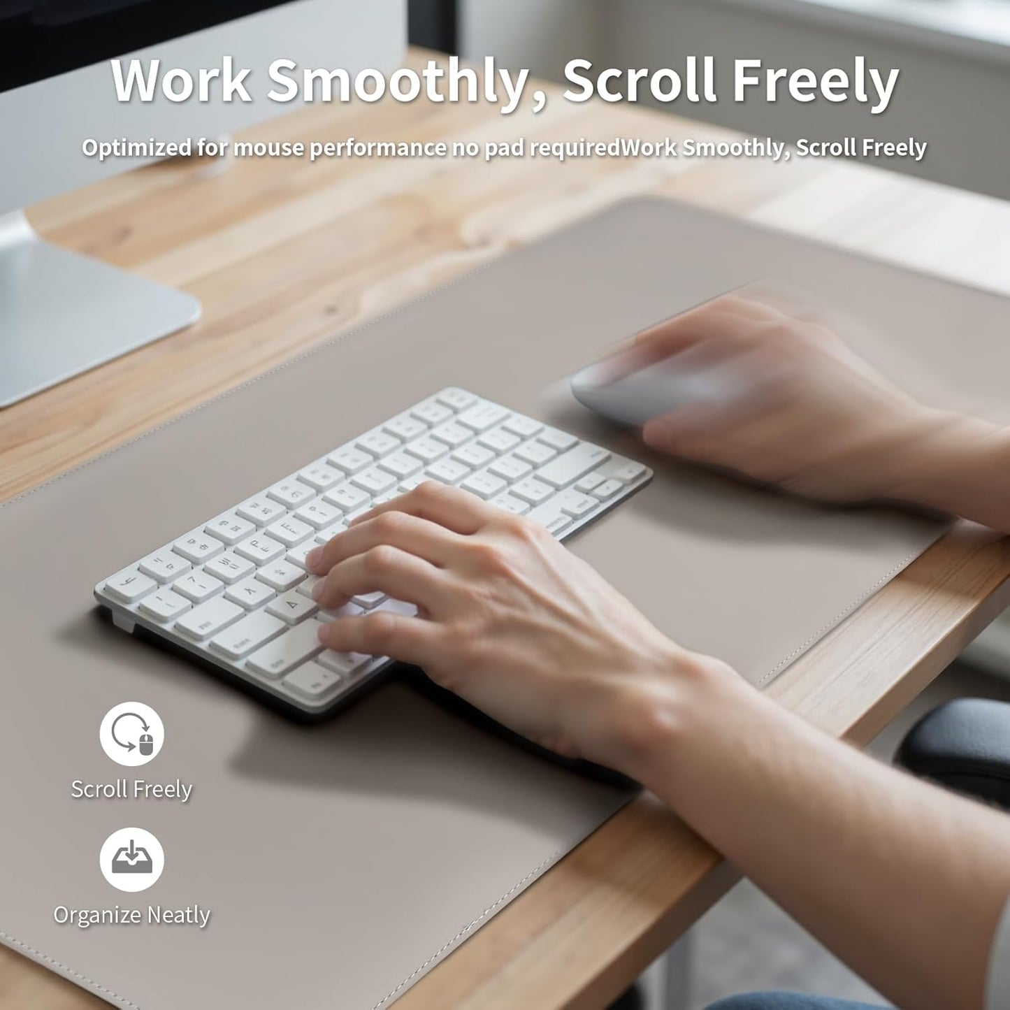 Oversized Non-Slip Desk Pad Protector – Grips Desk Firmly, Anti-Slip Like You've Never Seen! Vegan Leather Waterproof Laptop Mat for Keyboard & Mouse – Large Office Pad– Stone Gray