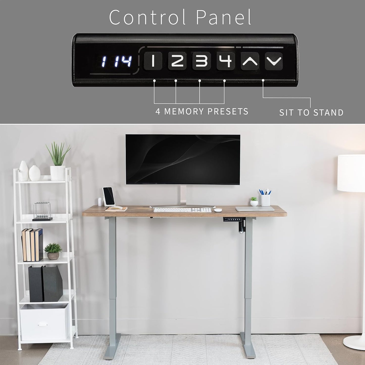 VIVO Electric 60 x 24 in Standing Desk, Memory Height Adjustment, 1B Series, One-Piece Reclaimed Wood Top, Gray Frame, DESK-KIT-1G6P