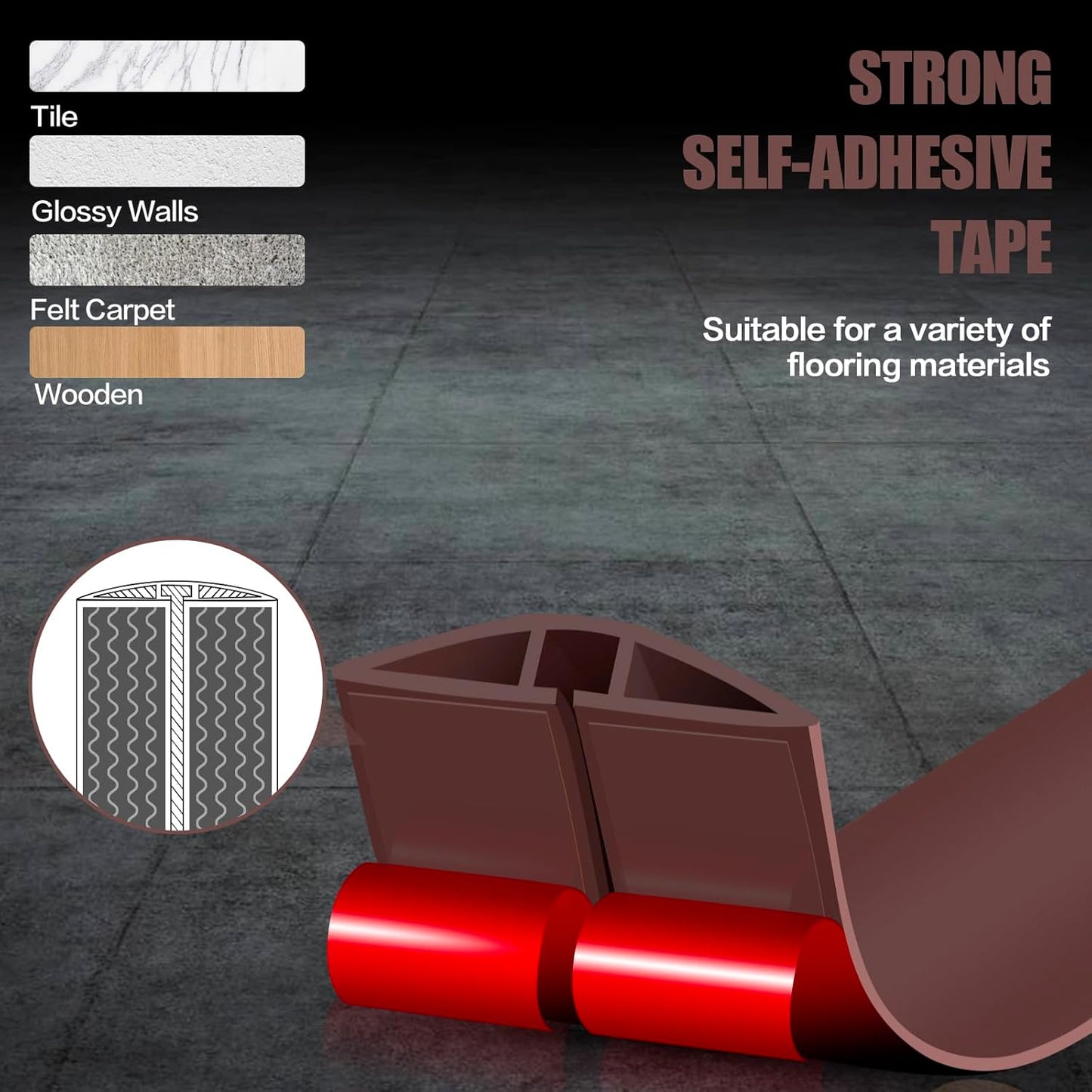 Floor Cord Cover Self Adhesive Cord Hider,10FT Cable Management, Extension Strip Protector for Wires, Prevent Cable Trips for Offices, Gyms, Exhibitions Cavity:0.39"(W) x 0.27"(H) Coffee