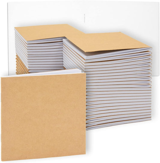 48 Pack Mini Blank Books for Kids - Bulk Sketchbooks, Kraft Paper Notebooks for Classroom, Party Favors, Travel Writing (4x4 In)
