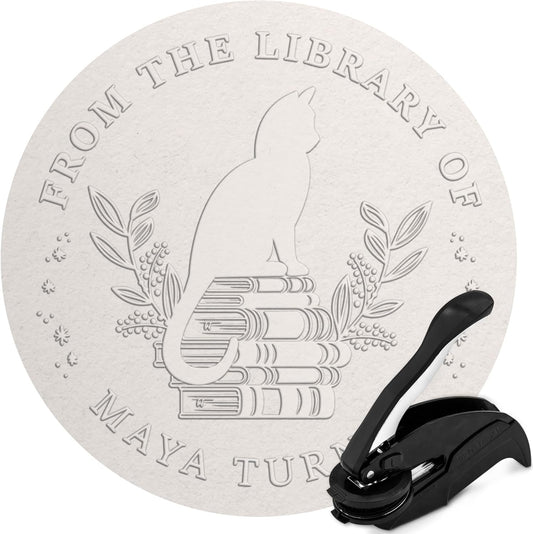 Custom Library Embosser - Style 109 - Embosser, Wood Stamp or Self Inking Stamp - Book Embosser Includes 50 Gold Seals - Custom Stamp Seal from The Library of