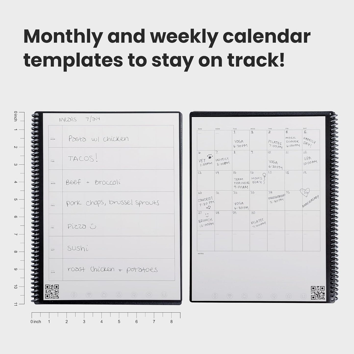 Rocketbook Fusion Reusable Undated Productivity Planner, Letter Size 8.5x11, Red - Goals, Monthly and Weekly Calendar, Daily To-do List, Lined and Dotted Notes Pages